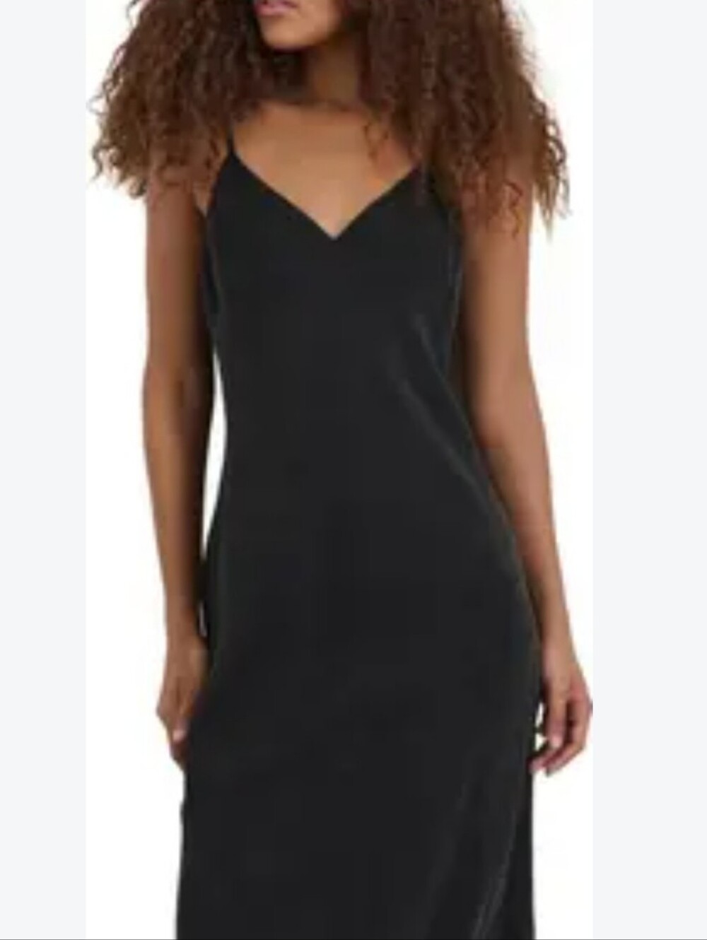 Seni & Cade NWT Black Satin Slip Midi Dress Sz M Strappy V Neck Bodycon Y2K